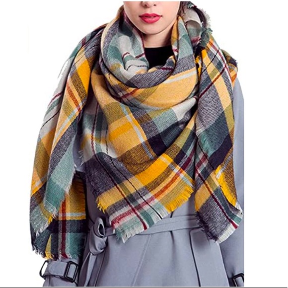 Soft Plaid Scarf Yellow Cream NWT - Picture 4 of 7